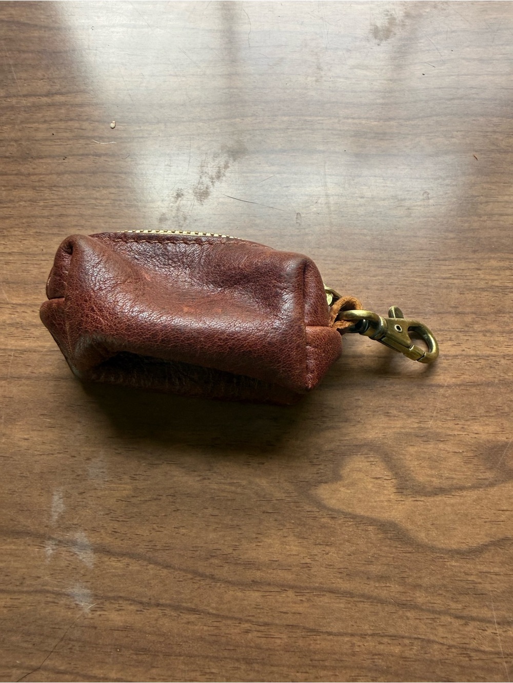 Compact Mini Leather Key Pouch in Brown with Brass Zip - Picture 2 of 3